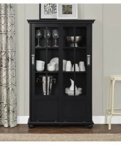 Capewood Bookcase with Sliding Glass Doors 51" - Room & Joy Black -Bookshelves Sales Shop unnamed file 3501