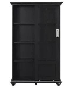 Capewood Bookcase with Sliding Glass Doors 51" - Room & Joy Black -Bookshelves Sales Shop unnamed file 3502