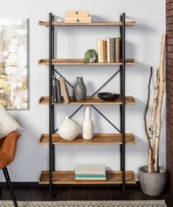 68" 5 Tray Shelf Urban Pipe X Back Bookshelf - Saracina Home Driftwood