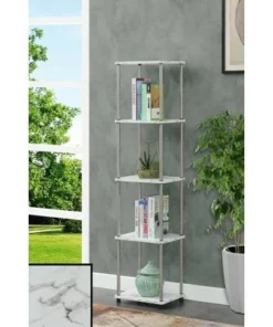 63.25" No Tools 5 Tier Tower - Breighton Home Faux White Marble/chrome