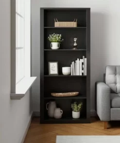 72" Elaine 5 Shelf Standard Bookcase - Brookside Home Dark Gray