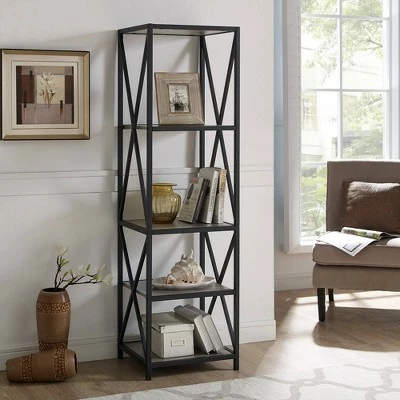 61" Modern Farmhouse X Frame Metal and Wood Media Bookshelf - Saracina Home Driftwood 3 61" Modern Farmhouse X Frame Metal and Wood Media Bookshelf - Saracina Home Driftwood