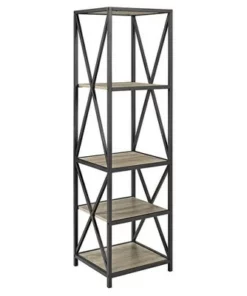 61" Modern Farmhouse X Frame Metal and Wood Media Bookshelf - Saracina Home Driftwood 18 61" Modern Farmhouse X Frame Metal and Wood Media Bookshelf - Saracina Home Driftwood -Bookshelves Sales Shop unnamed file 3634