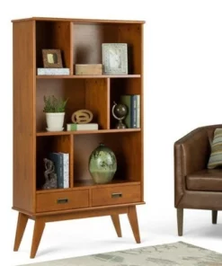 Tierney Solid Hardwood Mid Century Wide Bookcase and Storage Unit - Wyndenhall Teak