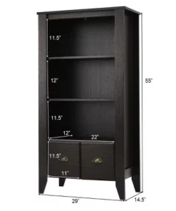 Costway 3 Shelf Bookcase Bookshelf Adjustable Shelves Antique Organizer Furni W/2 Drawer