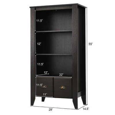 Costway 3 Shelf Bookcase Bookshelf Adjustable Shelves Antique Organizer Furni W/2 Drawer 3 Costway 3 Shelf Bookcase Bookshelf Adjustable Shelves Antique Organizer Furni W/2 Drawer
