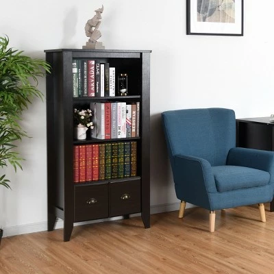 Costway 3 Shelf Bookcase Bookshelf Adjustable Shelves Antique Organizer Furni W/2 Drawer 9 Costway 3 Shelf Bookcase Bookshelf Adjustable Shelves Antique Organizer Furni W/2 Drawer - Image 7