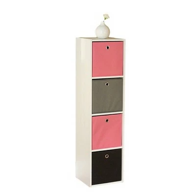 4.25" Utility Bookcase Tower with 4 Fabric Bins - Buylateral White/pink 7 4.25" Utility Bookcase Tower with 4 Fabric Bins - Buylateral White/pink - Image 5