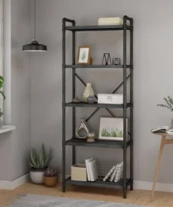 71" Driscoe Industrial 5 Shelf Firwood Bookcase Gray/Pewter - Christopher Knight Home