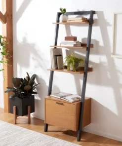 71.96" Lavina 3 Shelves and 1 Door Etagere Natural/Charcoal - Safavieh