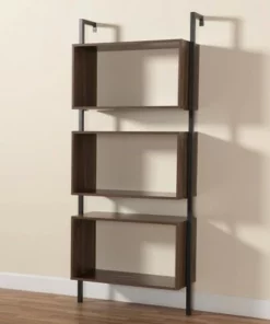 Aldis Wood and Metal 3 Tier Display Shelf Brown/Black - Baxton Studio -Bookshelves Sales Shop unnamed file 3795