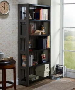 72" Kehoe Transitional Bookcase Dark Gray/Black - HOMES: Inside + Out