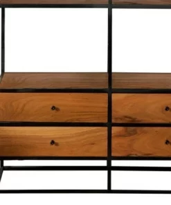 74" Metal Etagere with 4 Drawers and 4 Shelves Brown/Black - Benzara -Bookshelves Sales Shop unnamed file 385