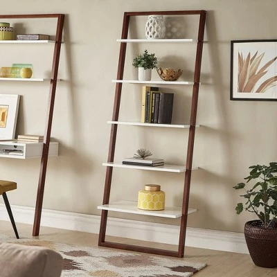 Phyliss White Metal Leaning Ladder Shelves - Inspire Q Espresso 3 Phyliss White Metal Leaning Ladder Shelves - Inspire Q Espresso