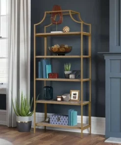 70.88" 5 Shelves International Lux Metal Frame Bookcase Deco Stone - Sauder