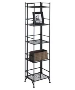 57.75" 5 Tier Folding Metal Shelf Black - Breighton Home