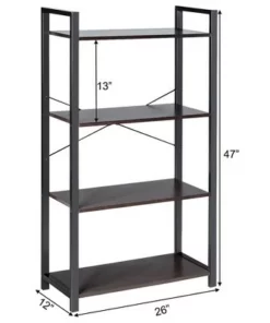 Costway 4-Tier Bookshelf Industrial Bookcase Diaplay Shelf Storage Rack Rustic BrownBlack