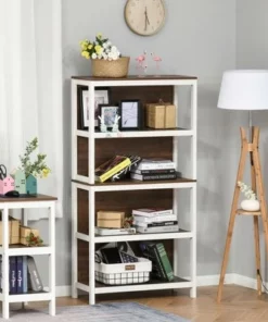 HOMCOM 4 Tier Bookshelf Utility Storage Shelf Organizer with Back Support