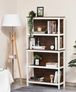 HOMCOM 4 Tier Bookshelf Utility Storage Shelf Organizer with Back Support -Bookshelves Sales Shop unnamed file 4089
