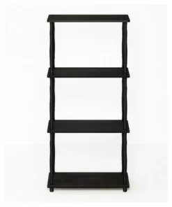 Furinno Turn-N-Tube 4 Tier Multipurpose Open Wood Display Shelf and Bookcase for Living Room, Dining Room, Bedroom, and Office Spaces, Espresso Black
