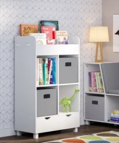 RiverRidge Home Kids' Book Nook Collection Cubby Storage Cabinet and Bookrack with 2 Bins - RiverRidge Yellow