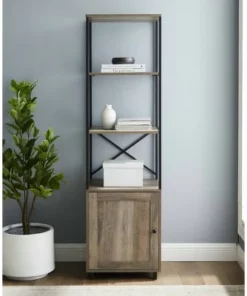 64" Paterson Industrial Farmhouse Storage Shelf with Cabinet - Saracina Home Rustic Oak -Bookshelves Sales Shop unnamed file 4193