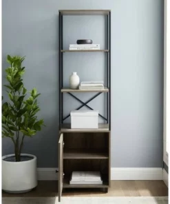 64" Paterson Industrial Farmhouse Storage Shelf with Cabinet - Saracina Home Rustic Oak -Bookshelves Sales Shop unnamed file 4194