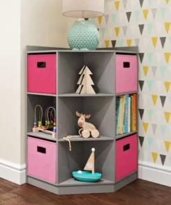 5pc Kids' Corner Cabinet Set with 4 Bins Set - RiverRidge Home Gray/turquoise/aqua