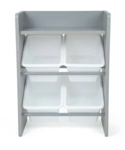 Kids' End Table Nightstand with 4 Storage Bins - Humble Crew Natural/white