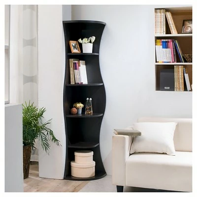 70.8" Ronni Contemporary 5 Shelf Corner Bookcase Walnut - HOMES: Inside + Out 4 70.8" Ronni Contemporary 5 Shelf Corner Bookcase Walnut - HOMES: Inside + Out - Image 2