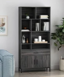67.25" Gallatin Contemporary Cube Unit Bookcase Dark Gray - Christopher Knight Home