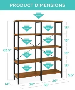 Best Choice Products 55in Storage Bookshelf for Living Room, Walkway w/ Industrial, Elevated Design -Bookshelves Sales Shop unnamed file 4334