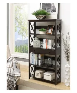 59.75" Oxford 5 Tier Bookcase with Drawer Black - Breighton Home -Bookshelves Sales Shop unnamed file 4339