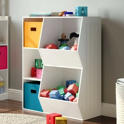 RiverRidge Home Kids' 3 Cubby with 2 Veggie Bin Floor Cabinet White - RiverRidge 3 RiverRidge Home Kids' 3 Cubby with 2 Veggie Bin Floor Cabinet White - RiverRidge
