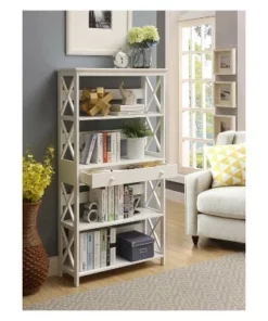 59.75" Oxford 5 Tier Bookcase with Drawer White - Breighton Home
