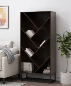 65" Bucy Modern Industrial 6 Shelf V Bookcase - Christopher Knight Home Dark Gray/black