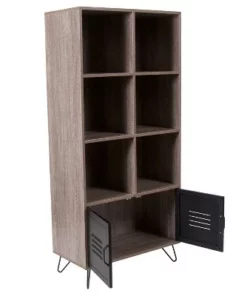 Flash Furniture Woodridge Collection 59.25"H 6 Cube Storage Organizer Bookcase with Metal Cabinet Doors and Metal Legs in Rustic Wood Grain Finish 7 Flash Furniture Woodridge Collection 59.25"H 6 Cube Storage Organizer Bookcase with Metal Cabinet Doors and Metal Legs in Rustic Wood Grain Finish -Bookshelves Sales Shop unnamed file 4363