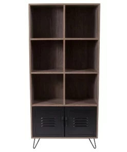 Flash Furniture Woodridge Collection 59.25"H 6 Cube Storage Organizer Bookcase with Metal Cabinet Doors and Metal Legs in Rustic Wood Grain Finish 9 Flash Furniture Woodridge Collection 59.25"H 6 Cube Storage Organizer Bookcase with Metal Cabinet Doors and Metal Legs in Rustic Wood Grain Finish -Bookshelves Sales Shop unnamed file 4365