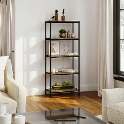 Lavish Home 5-Tier Open Industrial Style Wooden Bookshelf, Gray Woodgrain 6 Lavish Home 5-Tier Open Industrial Style Wooden Bookshelf, Gray Woodgrain - Image 4