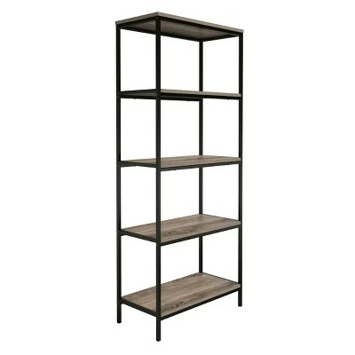 Lavish Home 5-Tier Open Industrial Style Wooden Bookshelf, Gray Woodgrain 8 Lavish Home 5-Tier Open Industrial Style Wooden Bookshelf, Gray Woodgrain - Image 6