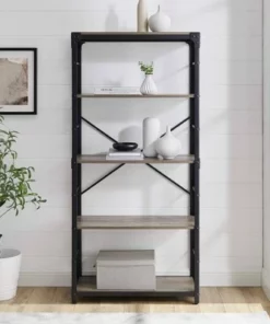 64" Benny Angle Iron 4 Tiered Mixed Material Bookshelf - Saracina Home Rustic Oak -Bookshelves Sales Shop unnamed file 4377