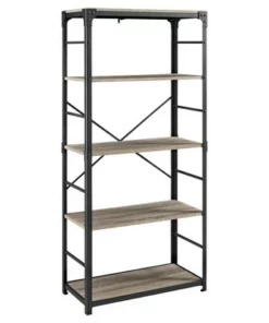 64" Benny Angle Iron 4 Tiered Mixed Material Bookshelf - Saracina Home Rustic Oak -Bookshelves Sales Shop unnamed file 4383