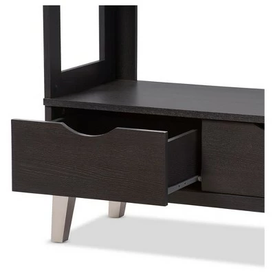 62.4" 2 Drawers Kalien Modern and Contemporary Bookshelf with Display Shelves Espresso Brown - Baxton Studio 5 62.4" 2 Drawers Kalien Modern and Contemporary Bookshelf with Display Shelves Espresso Brown - Baxton Studio - Image 3