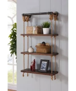 48" Brannon Pine Wood Floating Wall Shelf Gray/Walnut - Armen Living -Bookshelves Sales Shop unnamed file 4475