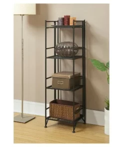 45" 4 Tier Folding Metal Shelf Black - Breighton Home -Bookshelves Sales Shop unnamed file 4483