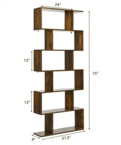 Costway 1/2 PCS 6 Tier S-Shaped Bookshelf Storage Display Bookcase Z-Shelf Coffee