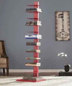 Southern Enterprises Furniture HZ9492 65 Inch Freestanding Adjustable 12 Tier Modern Metal Spine Tower Book Shelf Decor Organizer Storage Case, Red -Bookshelves Sales Shop unnamed file 4513