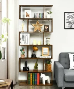 Costway 1/2 PCS 6 Tier S-Shaped Bookshelf Storage Display Bookcase Z-Shelf Coffee 15 Costway 1/2 PCS 6 Tier S-Shaped Bookshelf Storage Display Bookcase Z-Shelf Coffee -Bookshelves Sales Shop unnamed file 452