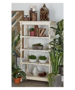 55" Metal and Wood 5 Tiered Wall Shelf White - Olivia & May
