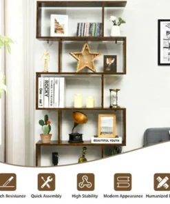 Costway 1/2 PCS 6 Tier S-Shaped Bookshelf Storage Display Bookcase Z-Shelf Coffee 16 Costway 1/2 PCS 6 Tier S-Shaped Bookshelf Storage Display Bookcase Z-Shelf Coffee -Bookshelves Sales Shop unnamed file 453